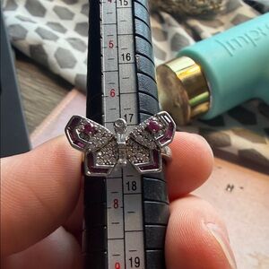 Silver Butterfly Ring with Red Accents 925